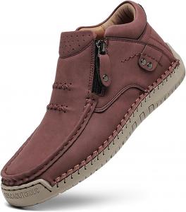 Женские кожаные ручной работы ботинки до щиколотки с боковой молнией, повседневные легкие ботинки средней высоты для хайкинга, удобные нескользящие туфли для вождения и прогулок BOEGBNW, Burgundy