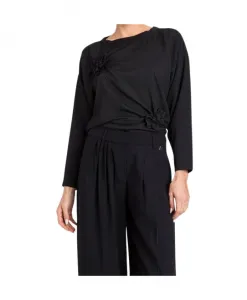 Блузка с круглым вырезом и цветочной аппликацией. Twinset, черный