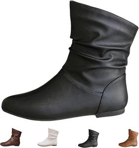 Женские мягкие кожаные ботильоны на плоской подошве, слипоны средней высоты с мягким мягким носком для повседневного комфорта Generic, Black