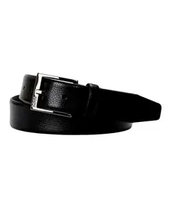 Ремень из тисненой кожи с пряжкой цвета оружейной стали Elloy Hugo, черный