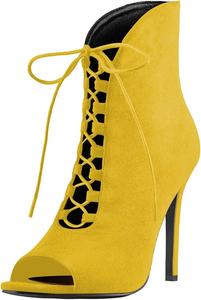 Женские ботильоны XYD с открытым носком, шнуровкой и высокой шпилькой, классические туфли с завязкой спереди, Yellow
