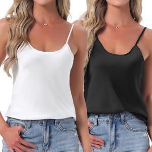 Женский комплект из 2 предметов: атласная пижама-камисоль с мягкими тонкими бретелями Inspire Chic, Black White