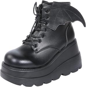 Женские готические ботильоны HINDOLA на платформе с массивным каблуком, шнуровкой и стилем милитари, панк короткие ботинки, мотоциклетные ботинки для женщин, B-Black