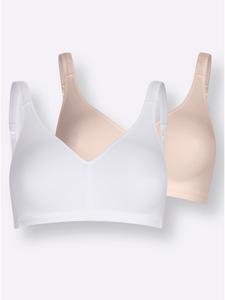 Удобный бюстгальтер без косточек белого и пудрового цветов. Naturana
