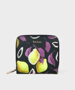 Круглый складной кошелек на молнии с принтом лимонов по всей поверхности