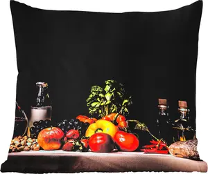 Подушка для улицы - Натюрморт - Еда - Напиток - Фрукты - Черная - 40x40 см - Устойчива к атмосферным воздействиям - Подушка для отдыха - Подушка для интерьера - Обивка с изображением MuchoWow