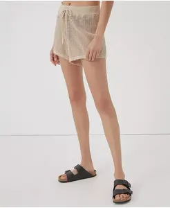 Женские пляжные льняные шорты крючком Pact, коричневый/бежевый