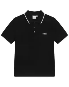 Рубашка поло с коротким рукавом из 100% хлопка для мальчиков BOSS Kidswear, чёрный