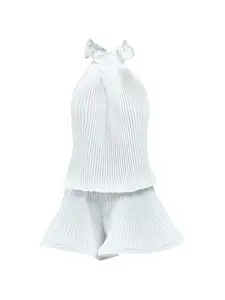 Плиссированное мини-платье с воротником-гольф Rowen Rose, белый