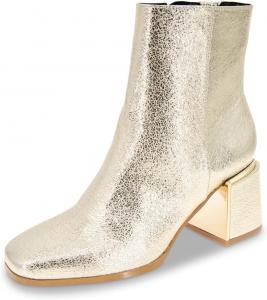 Женские ботильоны Pazzion классические с квадратным носком, гладкой боковой молнией, средним каблуком-блоком, зимние короткие ботинки для офиса, размер 4-16 US, Gold