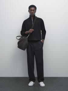 Вязаный свитер с застежкой-молнией на четверть Massimo Dutti, черный