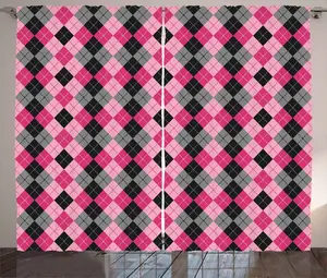 Розово-серая штора в деревенском стиле ABAKUHAUS с ромбами и ромбами, присборенная штора из тесьмы для спальни с петлями и крючками, 280 x 175 см, цвет: черный, серый, розовый Abakuhaus