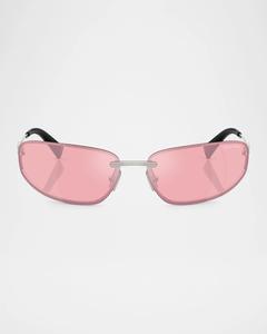 Овальные металлические солнцезащитные очки без оправы A50S Miu Miu, розовый