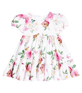 Детское многоярусное хлопковое платье с цветочным принтом Monnalisa, мультиколор
