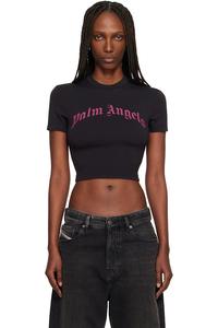 Palm Angels Черная детская футболка с изогнутым логотипом