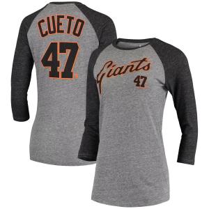 Женская футболка 5th & Ocean by New Era Johnny Cueto Grey San Francisco Giants с названием и номером, футболка реглан Tri-Blend с рукавами 3/4 New Era