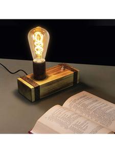 ZMH Настольная лампа черного цвета, 1 лампочка E27, деревянный ночник с вилкой, длина 20 см