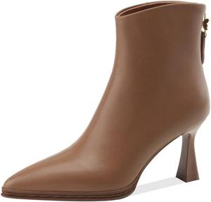 Женские ботильоны TinaCus из натуральной кожи с острым носком, ручной работы, на средних каблуках-стилетто с задней молнией, Brown