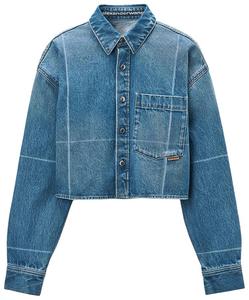 Укороченная рубашка Alexander Wang на пуговицах с выцветшими складками, синий