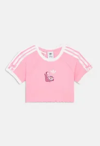 Укороченная футболка-поло с принтом «алиса в стране чудес» для подростков. Adidas Originals, Light Pink/White
