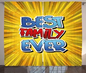 Штора ABAKUHAUS в деревенском стиле с рисунком из мультфильма Лучшие семейные слова, присборенная штора для спальни с петлями и крючками, 280 x 175 см, цвет: синий, желтый, красный Abakuhaus