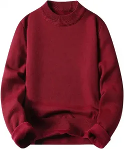 Мужской вязаный свитер с полувысоким воротником, однотонный, с флисовой подкладкой