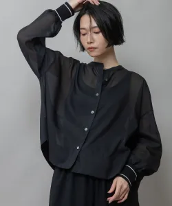 Рубашка из полупрозрачного вуалевого трикотажа с ребристыми манжетами