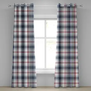 Шторы ABAKUHAUS в клетку с люверсами, традиционный британский узор в клетку с геометрическим узором, декоративные двухпанельные шторы, 280 см x 245 см, цвет: ярко-синий Abakuhaus