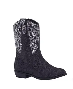 Девчачьи ковбойские сапоги Hawley с блестками и боковой молнией для девочек 9-12 лет Nina, черный