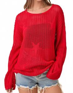 Вязаный крючком свитер со звездой красного цвета Main Strip, красный