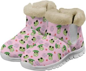 Зимние ботинки chaqlin с лягушкой, снежные ботинки, укороченные, мягкий фланелевый плюш с подкладкой из меха для женщин, широкие, теплые, противоскользящие, легкие ботинки для повседневной носки и активного отдыха, Doughnut Frog Love Heart