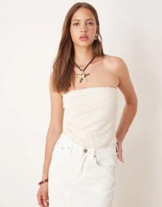 Удлиненный топ-бандо ASOS DESIGN, связанный крючком, полупрозрачный, кремового цвета