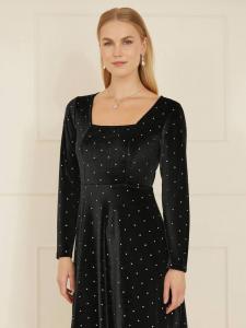 Диаманте платье миди с длинными рукавами и квадратным вырезом Yumi