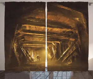 Штора ABAKUHAUS Cartoon Rustic с принтом Мистические приключения, универсальная тесьма для гостиной с петлями и крючками, 280 x 175 см, желто-коричневая Abakuhaus