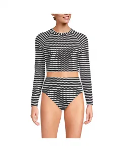 Женский комплект бикини с длинными рукавами и плавками с высокой талией, связанный крючком Lands' End, черный