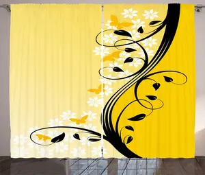 Штора ABAKUHAUS Wine Rustic, рисунок Бабочка на виноградном листе, универсальная ленточная штора для гостиной с петлями и крючками, 280 x 225 см, цвет Горчично-землистый Abakuhaus