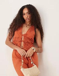 Жилет Iisla & Bird с рюшами и завязкой спереди, вышитый вручную, цвета ржавчины