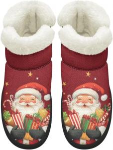 Сапоги KEIAHUAN EIAHUAN для женщин с меховым воротником, зимние теплые противоскользящие ботинки, удобные для улицы, Santa Claus-Red