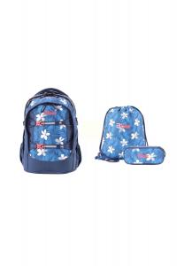 Набор из трех школьных рюкзаков синего цвета со спортивной сумкой и пеналом 2be, синий