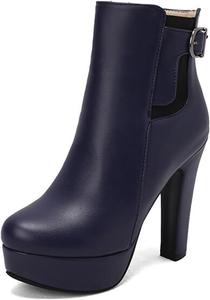 Женская модная платформа Ботильоны на высоком каблуке с пряжкой и боковой молнией Удобные туфли-ботинки до щиколотки для женщин JMdfcqer, Blue