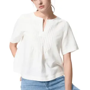 UNIQLO SS26 Футболка женская Ivory с полуоткрытым воротником