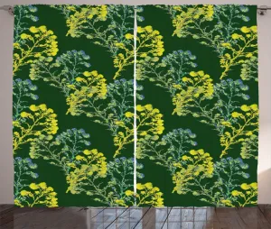 Штора ABAKUHAUS Botanical Rustic, ветки бессмертника и тысячелистника, универсальные ленточные шторы для гостиной с петлями и крючками, 280 x 225 см, цвет охотничий зеленый Abakuhaus