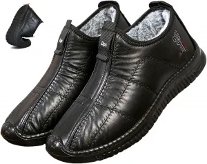 Мужские зимние термо-кроссовки на скольжении, водонепроницаемые теплые кожаные ортопедические мягкие легкие ботинки для ходьбы по снегу ZPLMIDE, черный