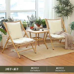 Yu Senyi Складной комплект для балкона: 2 стула Mufeng и столик, светлый древесный оттенок, с мягкими подушками