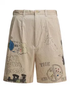 Вельветовые шорты с графическим принтом Kapital, бежевый