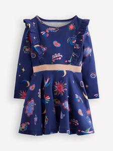 Детское платье Cora с длинным рукавом из хлопка с принтом Mini Boden, Navy Paisley Sky