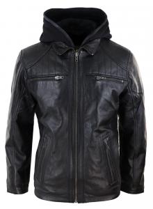Кожаная куртка с капюшоном TruClothing, черный