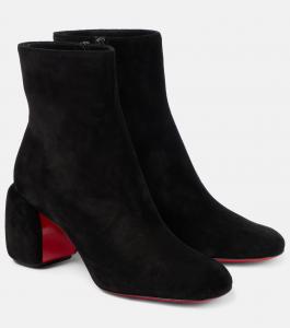 Ботинки Minny Booty 70 на шнуровке из замши Christian Louboutin, черный