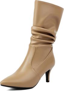 Женские ботильоны выше щиколотки с защипами, с зауженным носком и каблуком-стилетто, средней длины, на плоской подошве YUHATRG, Apricot