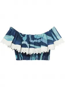 Топ с оборками и принтом Pucci, синий